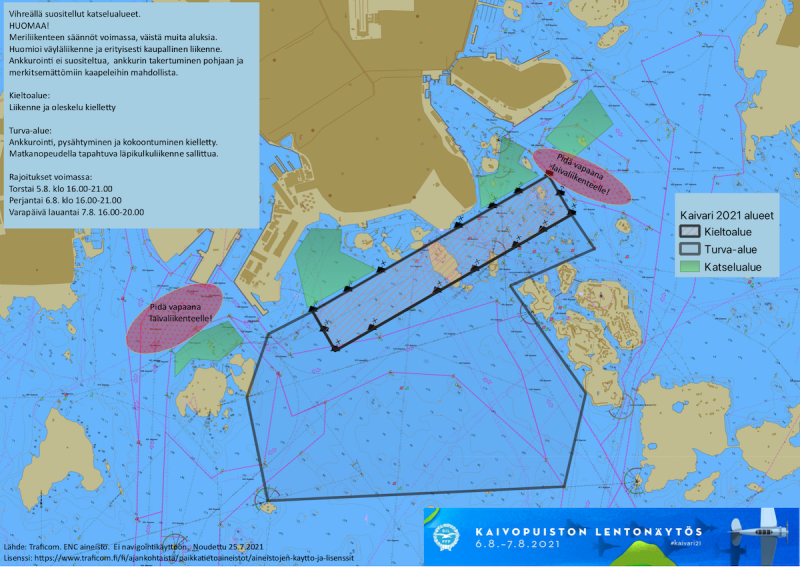 Kaivopuiston lenton&auml;yt&ouml;s tuo poikkeusj&auml;rjestelyj&auml; Helsingin vesiliikenteeseen 5.&ndash;7.8. &ndash; Tapahtuman seuraamiseen vesill&auml; erillisi&auml; katselualueita - Uutinen - Totalvene.fi