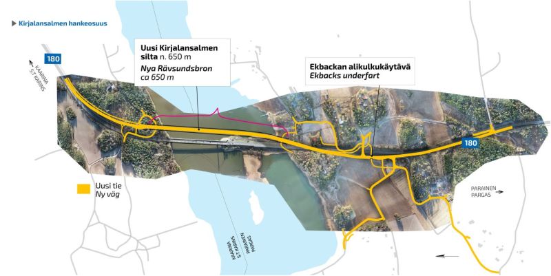 Mt 180 Kirjalansalmen ja Hessundinsalmen siltojen uusiminen  &ndash; Paalutusty&ouml;t ja louhintar&auml;j&auml;ytykset k&auml;ynnistyv&auml;t Kirjalansalmen sillan ty&ouml;maalla - Uutinen - Totalvene.fi