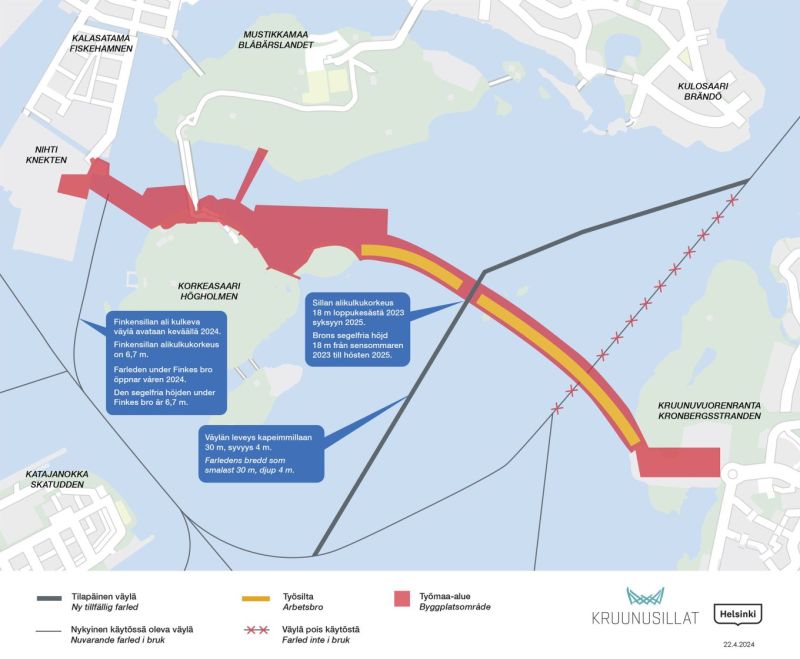 Helsingin uuden Finkensillan ali kulkeva v&auml;yl&auml; avautuu veneilij&ouml;ille &ndash; Vanhankaupunginlahdelle p&auml;&auml;see taas kulkemaan Korkeasaaren l&auml;nsipuolelta - Uutinen - Totalvene.fi